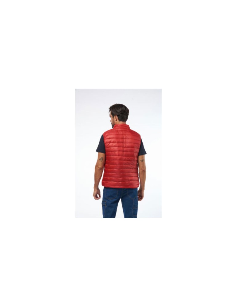 Sleeveless vest in soft 100% polyester, feather-effect padding, red color