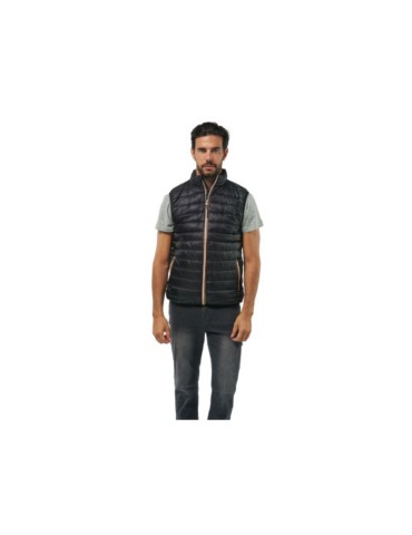 Gilet smanicato in soffice 100% poliestere, imbottitura effetto piuma, colore nero
