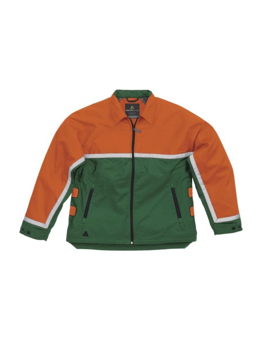 Schnittfeste Delta Plus Holzfällerjacke mit Reißverschluss und verstellbaren Druckknöpfen