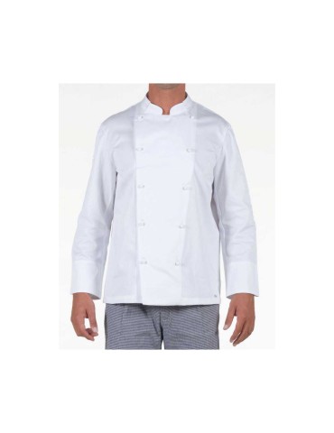 White double-breasted chef's jacket with buttons