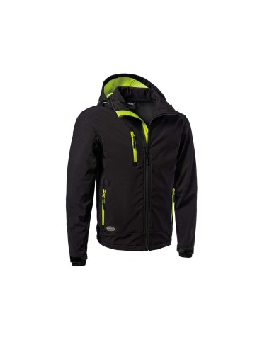 Veste softshell Logica Slalomcap5 noire et jaune avec capuche amovible