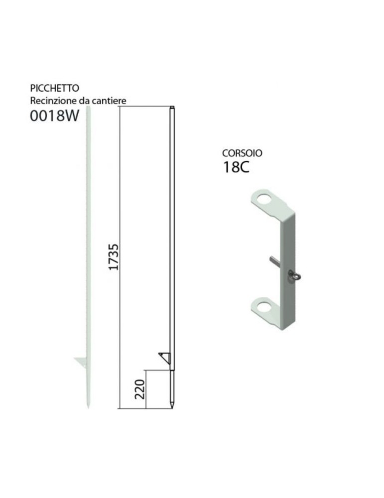 Picchetto per recinzione da cantiere h 1735 cm
