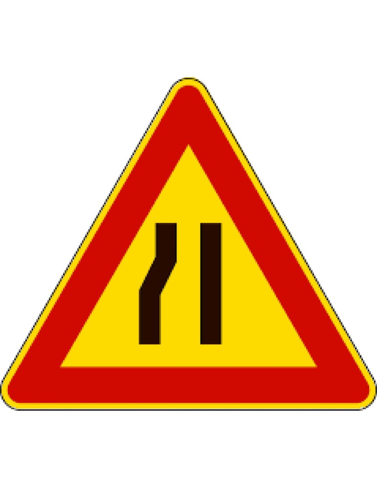 Panneau triangulaire côté 90 en fer de classe 2 fig. 385 « goulot d’étranglement asymétrique à gauche »