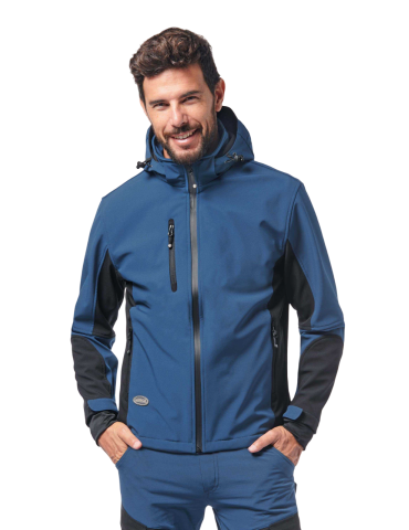 GIACCA SOFT SHELL BLU OCEANO CAPPUCCIO STACCABILE