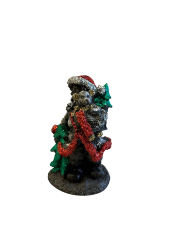 Künstlerische STATUE DES WEIHNACHTSMANNS MIT TEDDYBÄR UND STEINBAUM