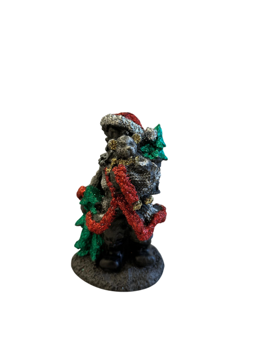 Künstlerische STATUE DES WEIHNACHTSMANNS MIT TEDDYBÄR UND STEINBAUM