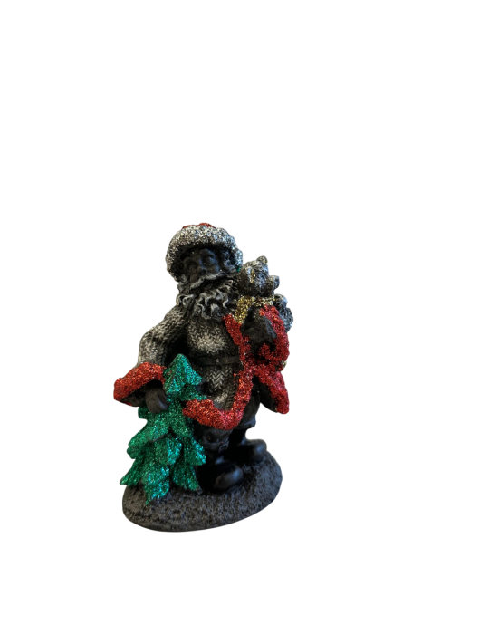 Künstlerische STATUE DES WEIHNACHTSMANNS MIT TEDDYBÄR UND STEINBAUM