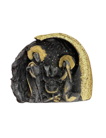 Religioso PEQUEÑA FIGURA DE NACIMIENTO EN PIEDRA VOLCÁNICA CON DECORACIONES...