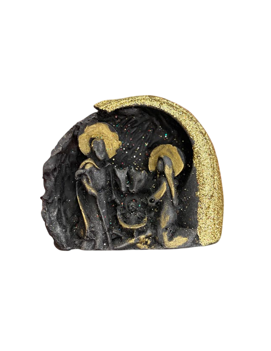 Religiöse KLEINE KRIPPENFIGUR AUS LAVASTEIN MIT DEKORATIONEN...