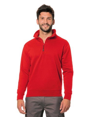 Red poly/cotton sweatshirt with short zip