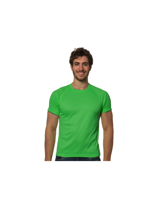 Camiseta verde de cuello redondo y manga corta 100% poliéster