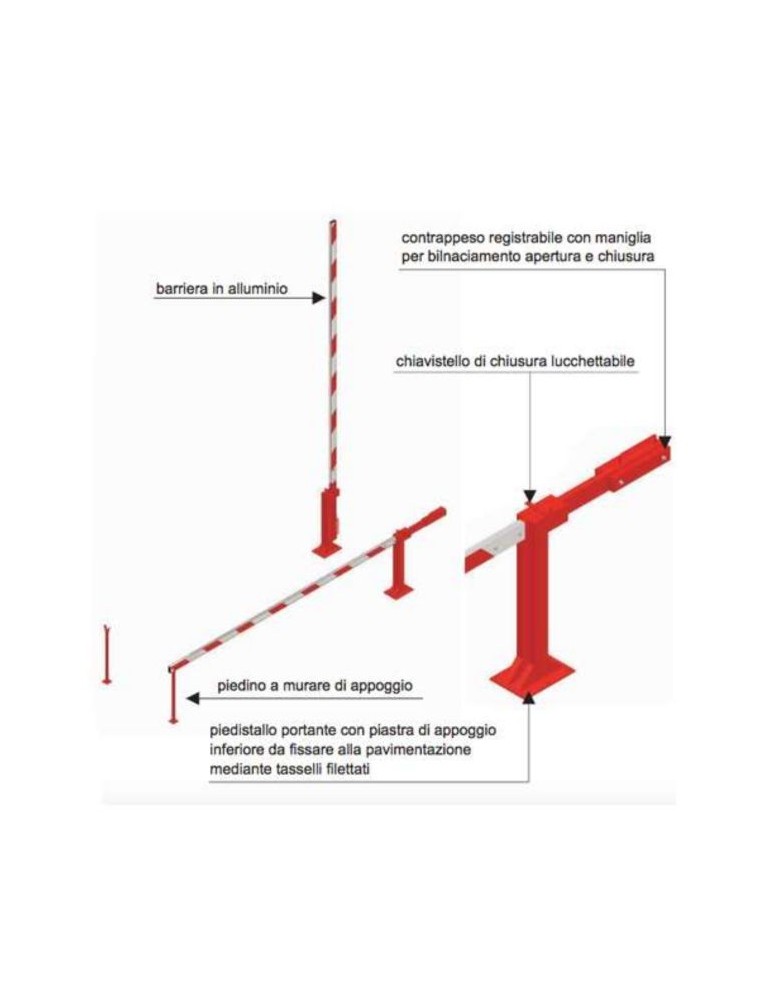 Barriera manuale con piedino fisso 5 metri in alluminio