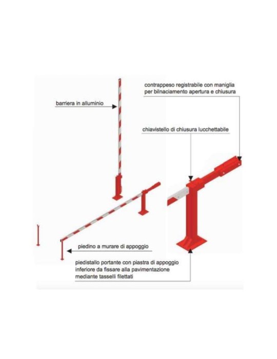 Barriera manuale con piedino fisso 5 metri in alluminio