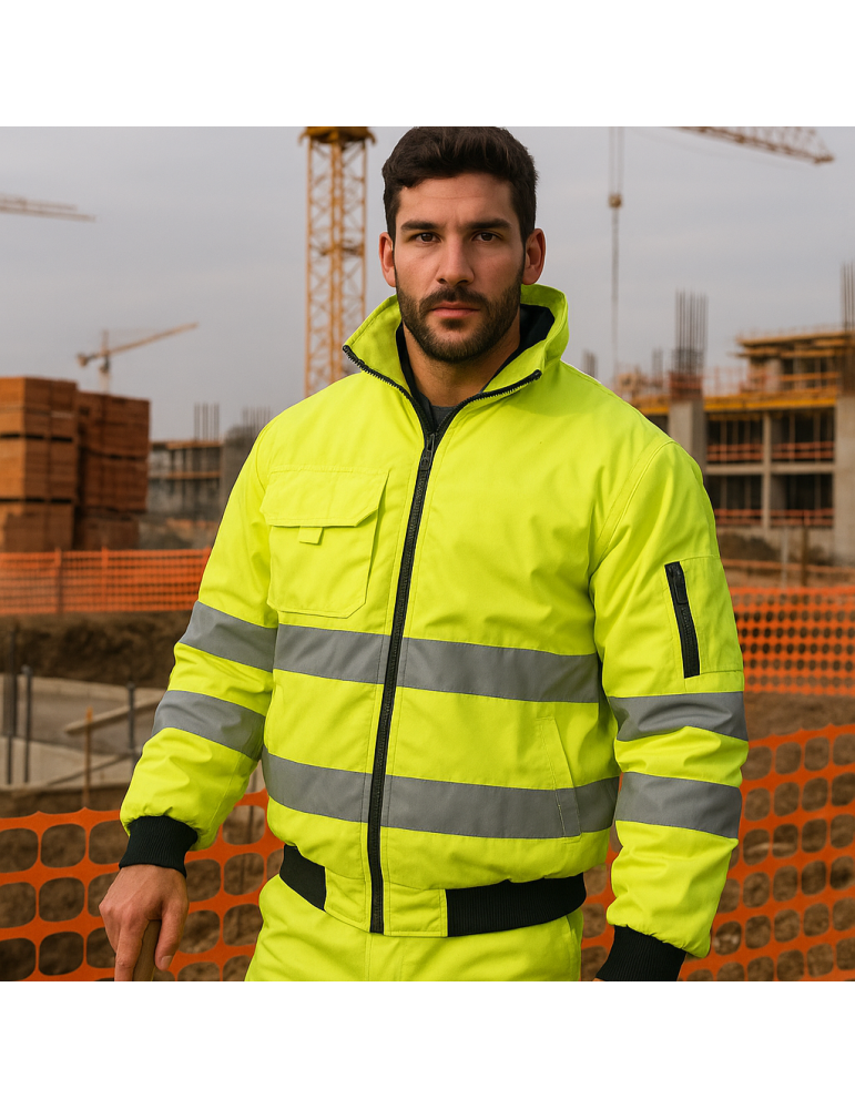 High visibility Winter jacket with detachable sleeves and hood...