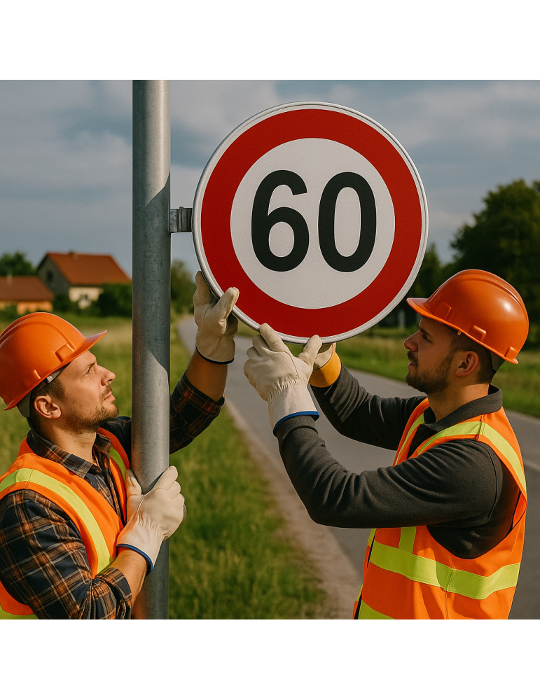 Panneau de limite maximale de vitesse : diamètre du disque de 60 cm