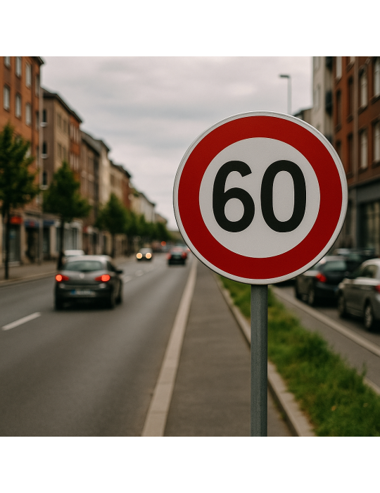 Panneau de limite maximale de vitesse : diamètre du disque de 60 cm