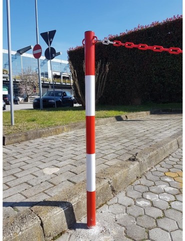 Bolardo peatonal de hierro Ø 48 mm - h 120 pintado de blanco/rojo 2
