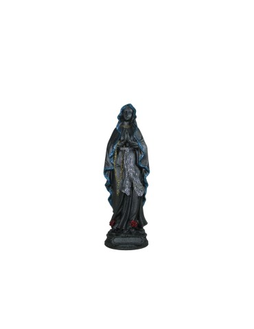 Our Lady of Lourdes in lava stone with colorful decorations