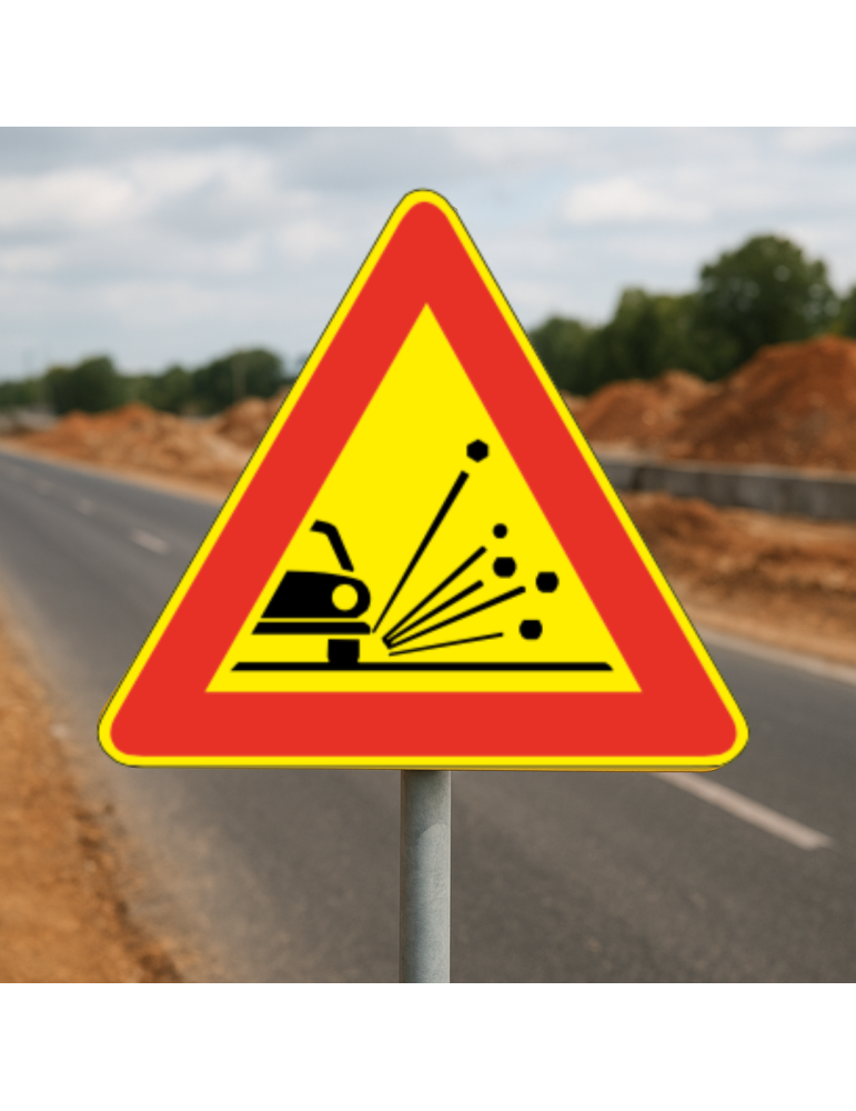 Construction site signage Triangle 90 side in iron class 1 fig...