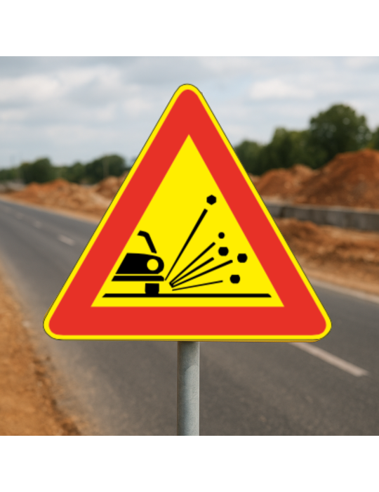 Construction site signage Triangle 90 side in iron class 1 fig...