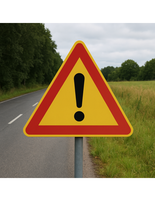 Panneau routier triangle côté 90 en fer classe 1 fig.388 « autres dangers »