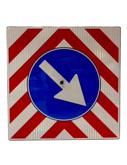 Señalización de paso obligatorio para vehículos voluminosos con intermitente giratorio en chapa metálica Clase 1 dim. 90×90 cm