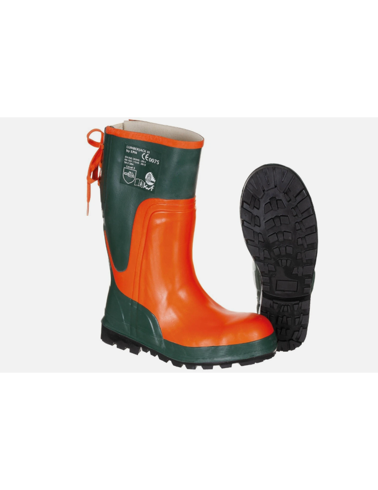 Botte de bûcheron en caoutchouc avec bout d’orteil en acier orange et vert et semelle intermédiaire Logica