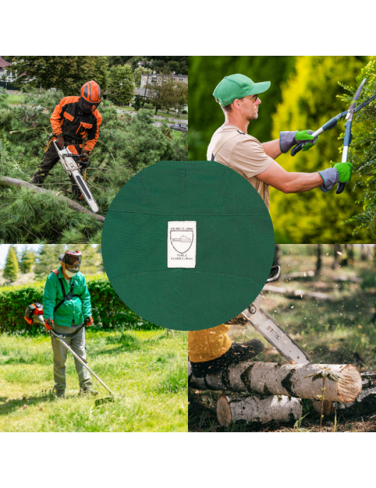 Tuta da boscaiolo Delta Plus verde ed arancio con apertura a zip e bretelle regolabili anti taglio ERABLE3