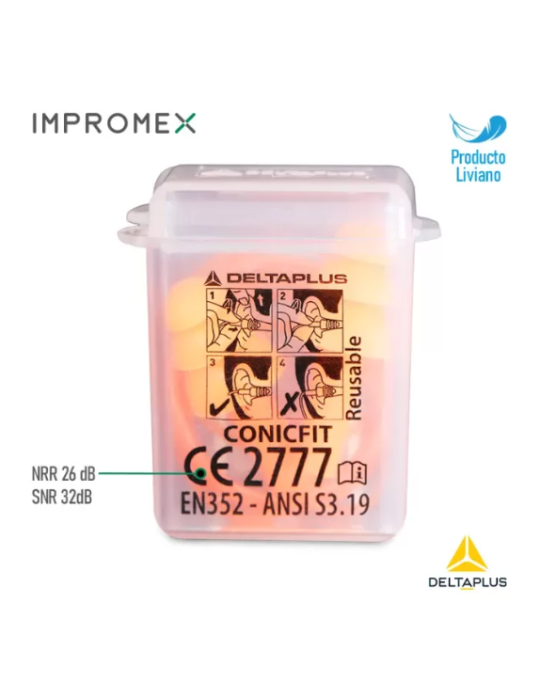 Tappi auricolari riutilizzabili Delta Plus in silicone con o senza cordino in pvc CONICFIT100