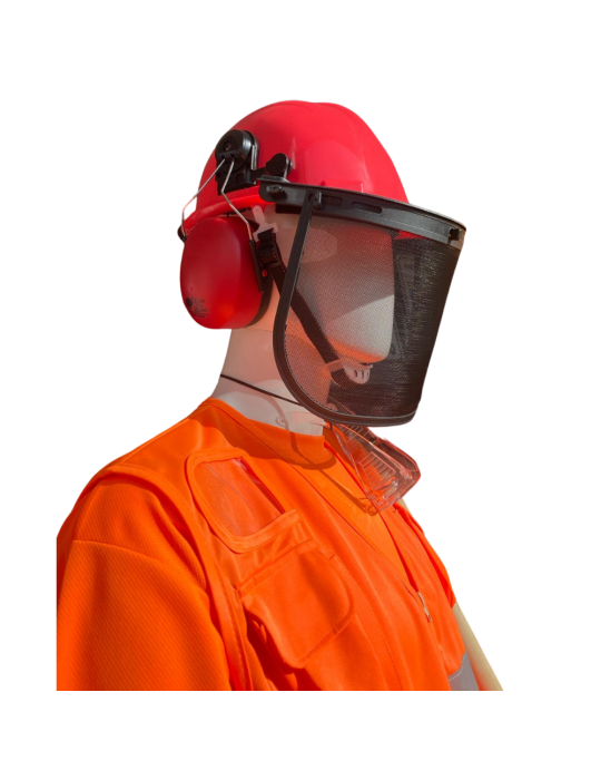 Cascos de trabajo. Equipo forestal barato con casco, auriculares y viseras...