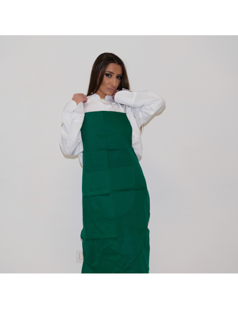 Linea alimentare Grembiule verde lungo classico con due tasche dell...