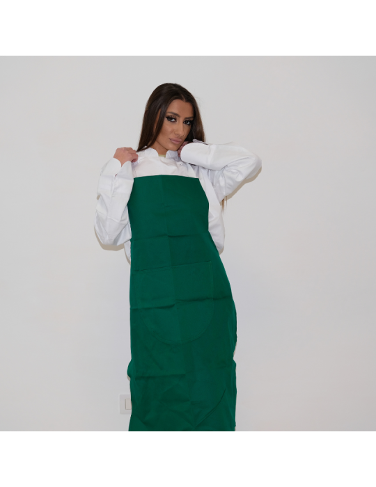 Linea alimentare Grembiule verde lungo classico con due tasche dell...