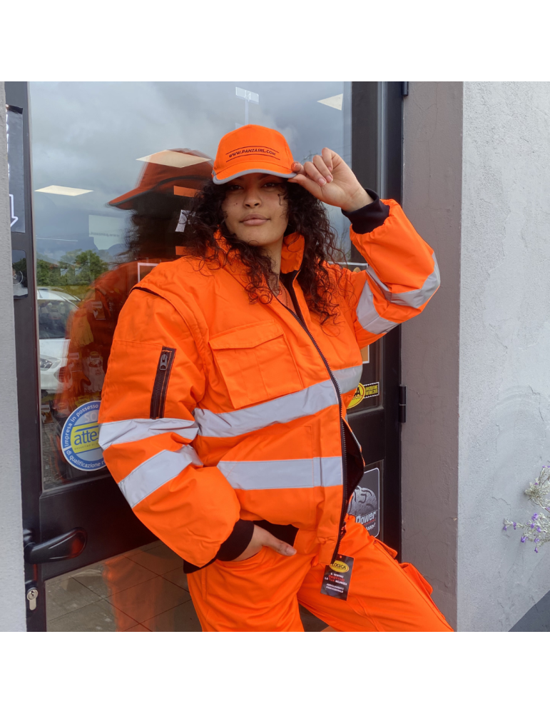 Veste en nylon orange haute visibilité avec double bande gu