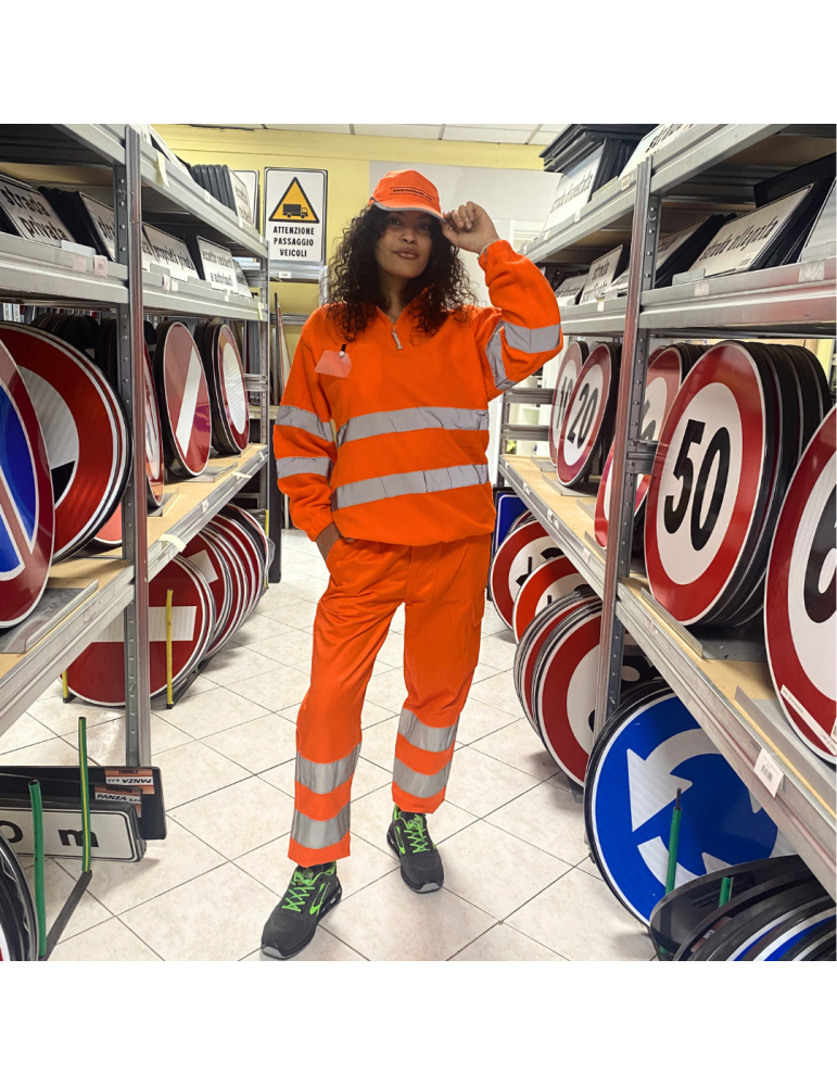 Orange high visibility trousers with pockets 1580AX Sottozero polyester/cotton