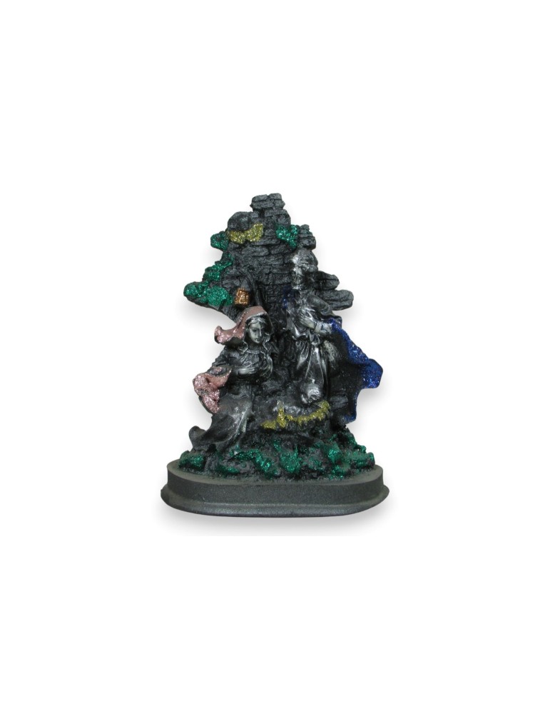 Crèche artistique I en pierre de lave avec des décorations colorées