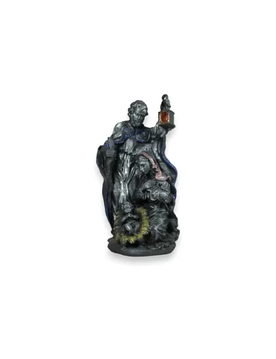 Nativity scene with lava stone lantern with colorful decorations Nativity scene with lava stone lantern with colorful decorations