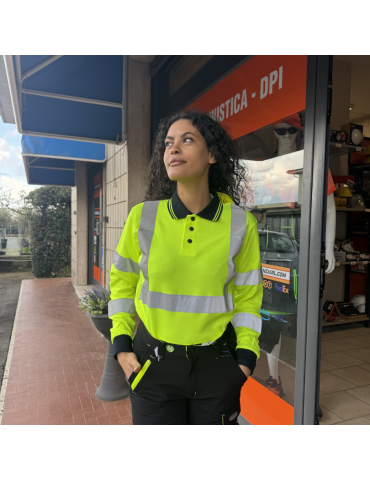 High visibility long sleeve polo shirt u-power Shine Yellow Fluo HL199YF 2