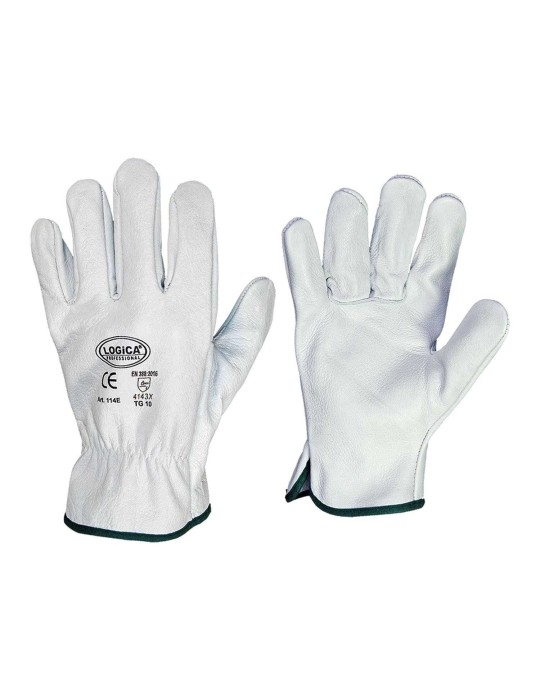 Gants de travail Gants de cuir en grain de vache blanc 4 embouts « 114e » d...