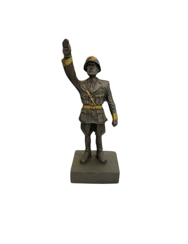 Benito with raised hand in lava stone