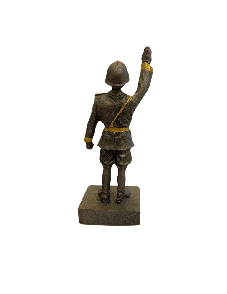 Benito with raised hand in lava stone