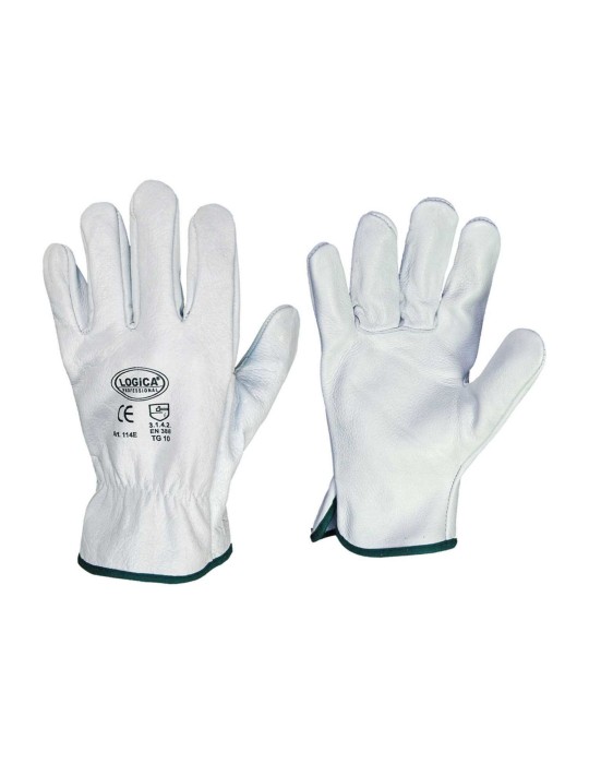 Guantes de cuero de grano de vaca blanco 4 puntas "114e"