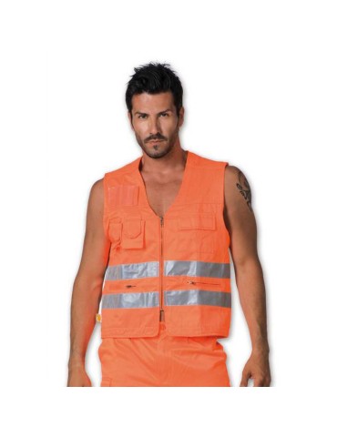 Chaleco de verano con múltiples bolsillos color naranja