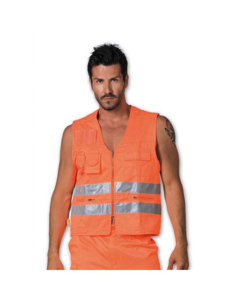 Summer multi-pocket vest orange color Summer multi-pocket vest orange color