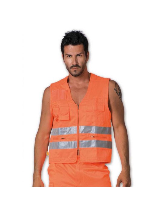 Chaleco de verano con múltiples bolsillos color naranja