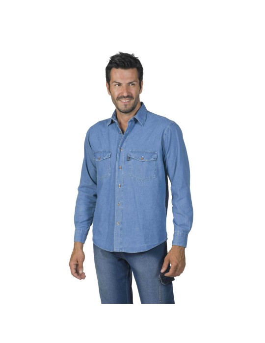 Long-sleeved denim shirt