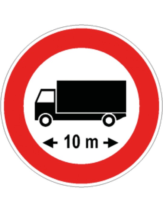 Disc diam. 60 cm class 1 fig. 67 " transit prohibited to vehicles or assemblies with a length of more than ... m "