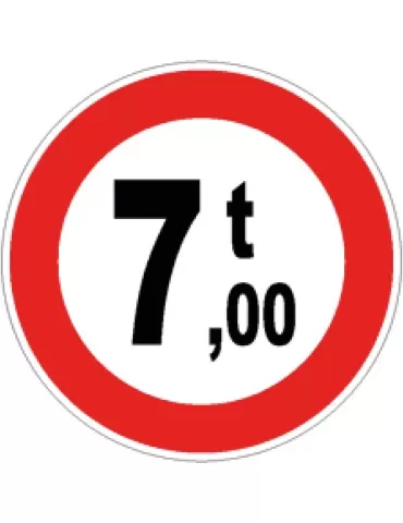 Disc diam. 60 cm class 1 fig. 68 &quot; transit prohibited to vehicles with a mass greater than ... ton &quot;
