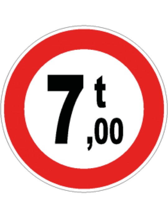 Disc diam. 60 cm class 1 fig. 68 " transit prohibited to vehicles with a mass greater than ... ton "