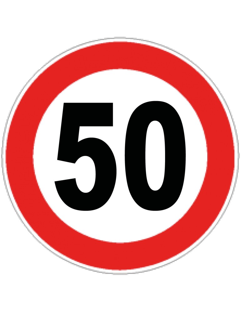 Disco diam. 60 cm classe 1 fig. 50 " limite massimo di velocità 50km/h " Disco diam. 60 cm classe 1 fig. 50 " limite massimo di velocità 50km/h "