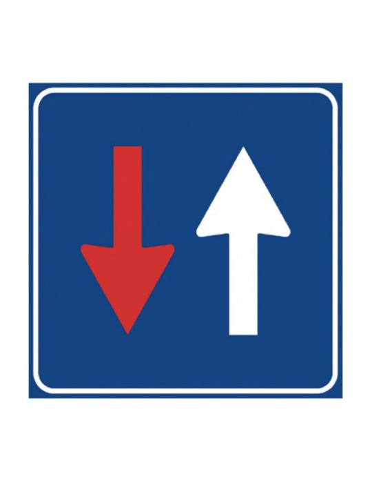 Targa lamiera classe 1 dim. 60x60 fig. 45 " diritto di precedenza nei sensi unici alternati "